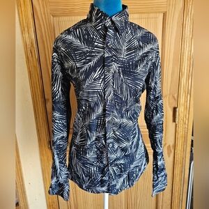 Michael Kors Blue and White Fitted Button Down Shirt Size Small